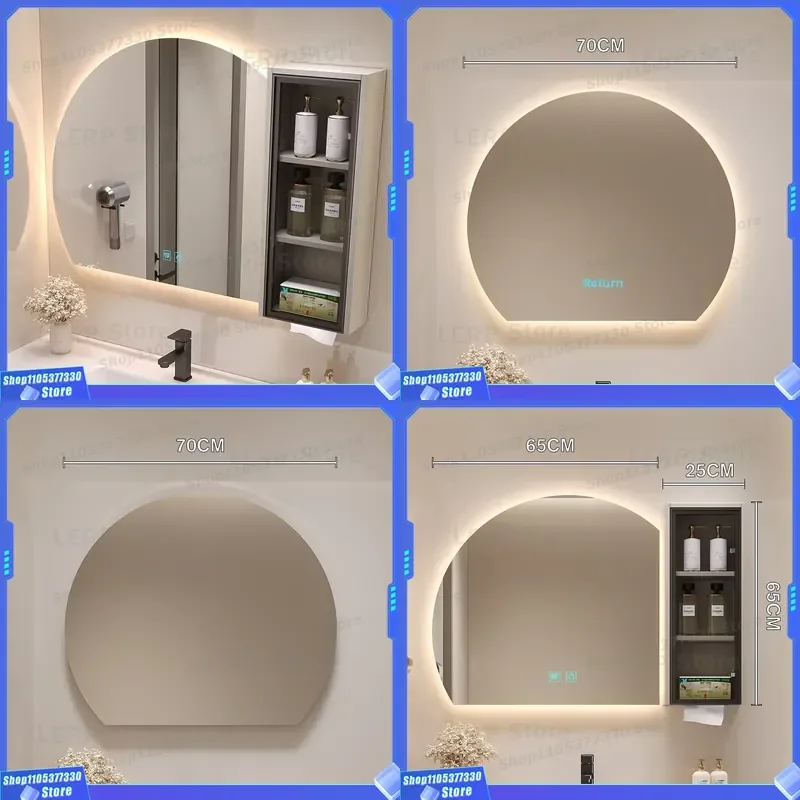 Modern Minimalist Round LED Bathroom Mirror with Touch Screen Smart Anti Fog Light for Contemporary Washroom Decor Vanity
