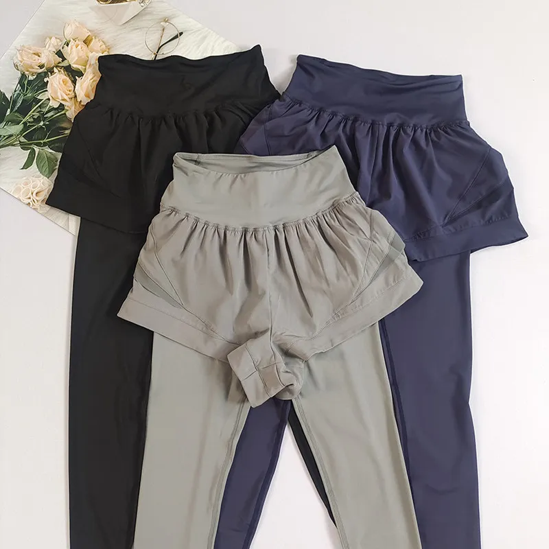 

Женские спортивные леггинсы с высокой талией, имитирующие двухслойные, с эффектом подтяжки ягодиц, быстросохнущие, с карманом, для бега, тренировок и фитнеса