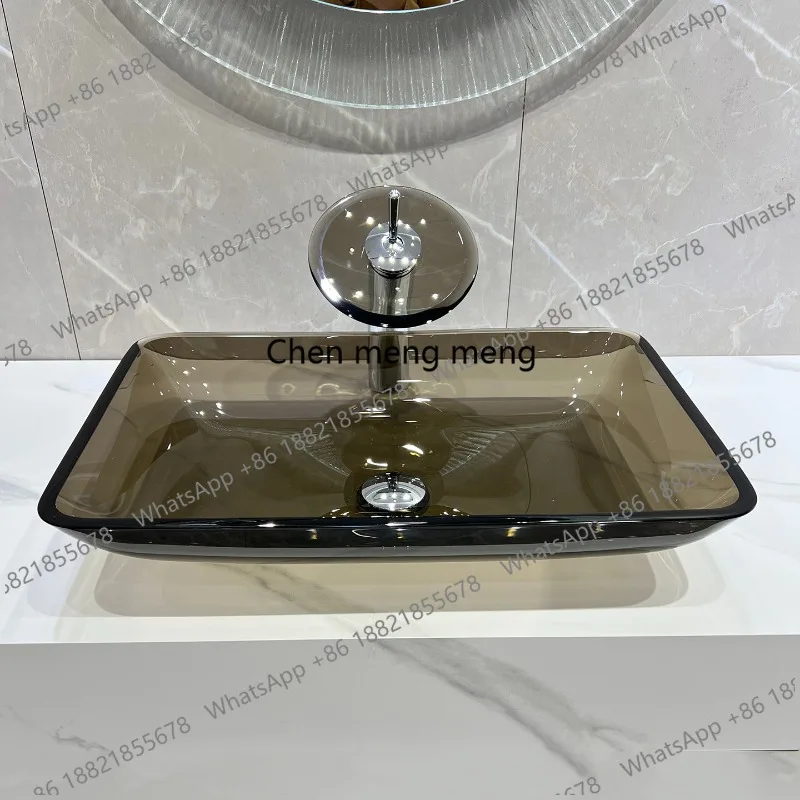 

Tempered glass countertop basin transparent B&B hand washing basin rectangular coffee color tea
