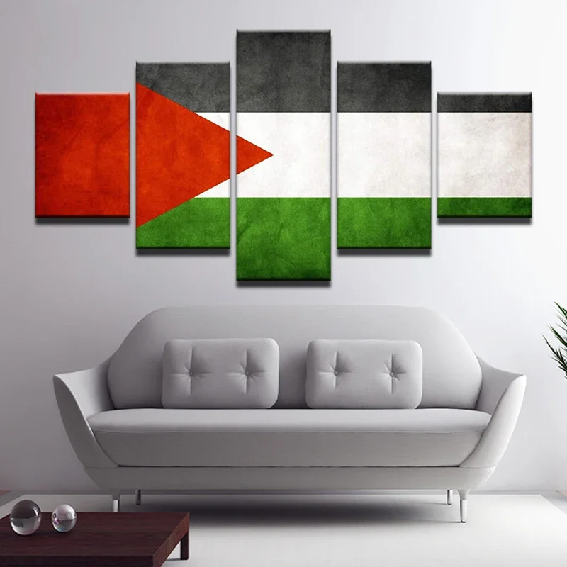 No Framed 5 Pcs Palestinian Flag HD Cuadros Wall Art Canvas Posters Pictures Paintings Home Decor for Living Room Bedroom