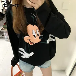 Disney Mickey Mouse Pure Cotton American Style Trend Printed Hoodies Round Neck Women's Autumn Winter Versatile Casual Loose Top