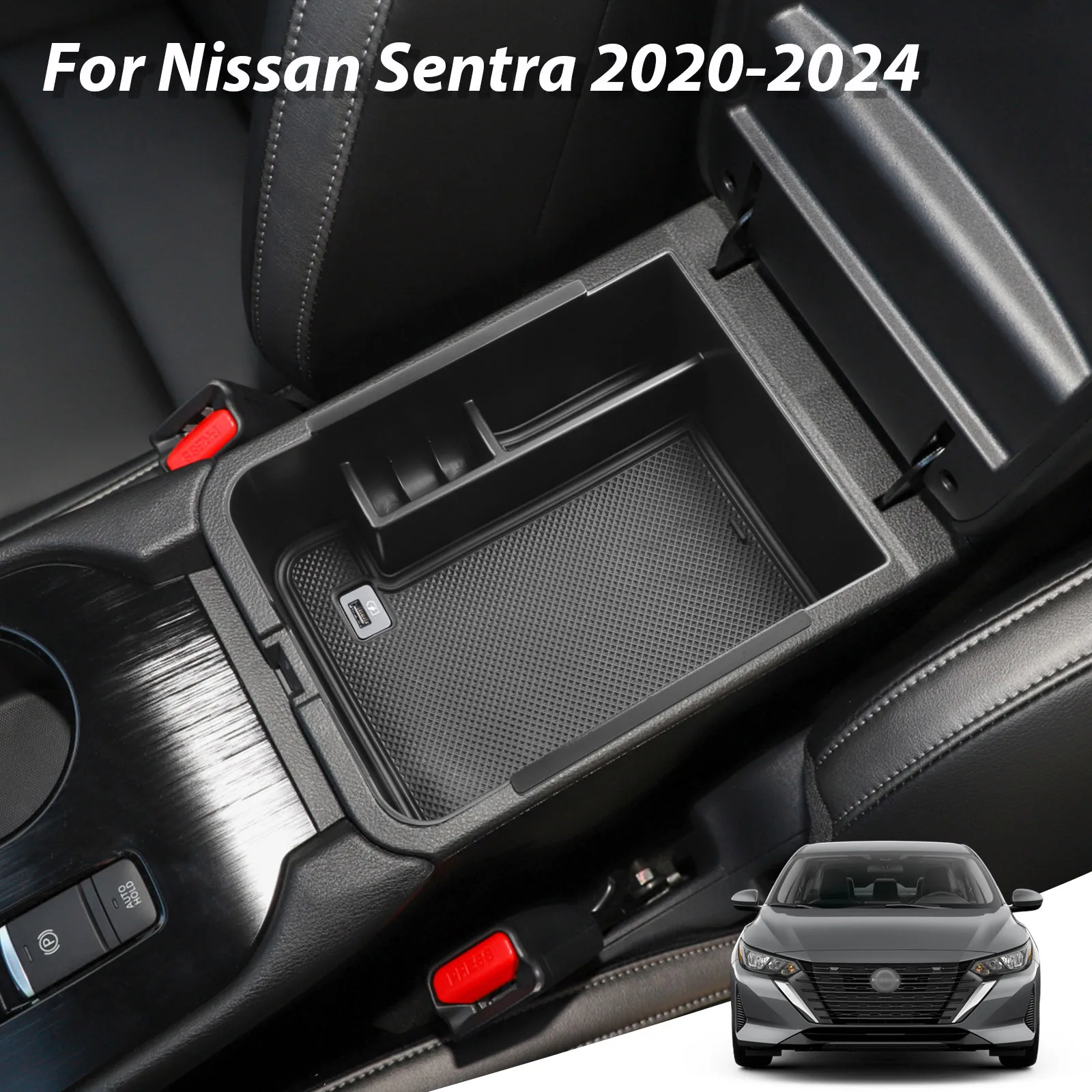 Armrest Storage Box for Nissan Sentra 2020 2021 2022 2023 2024 Center Console Tray Storage Car Organizer Interior ABS Car Box