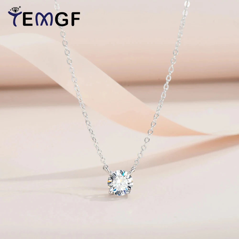 

Ожерелье с подвеской из муассанита TEMGF 6,5 мм, стерлинговое серебро S925, 18-каратное покрытие, цепочка для женщин, сверкающие элегантные ювелирные изделия, подарки