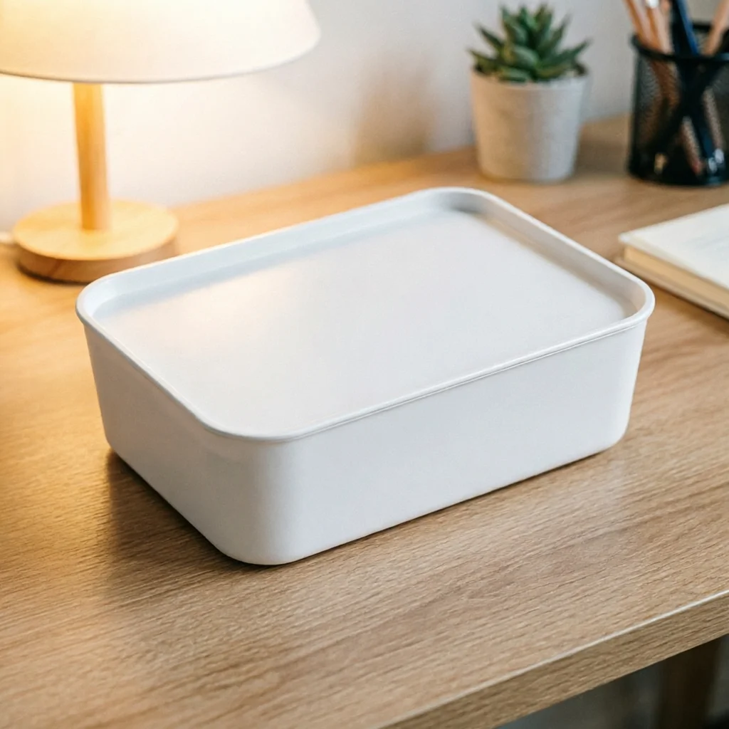 White Plastic Countertop Storage Containers 3‑Pack, Stackable Desktop Organizer Boxes With Dust‑Proof Lids, Makeup & Sundry Storage Holders