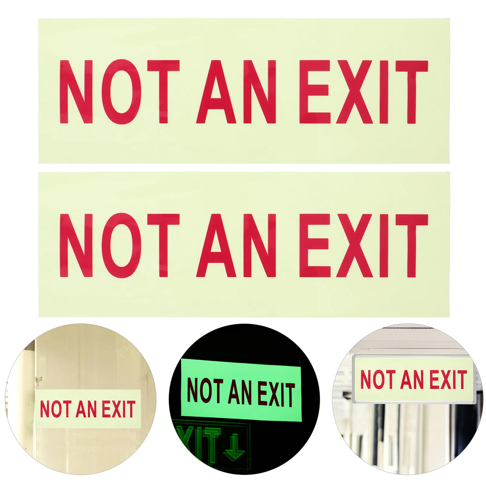 

2Pcs Not An Exit Glow in Dark Safety Sign Self Adhesive Emergency Warning Label for Shopping Mall Supermarket Factory Office