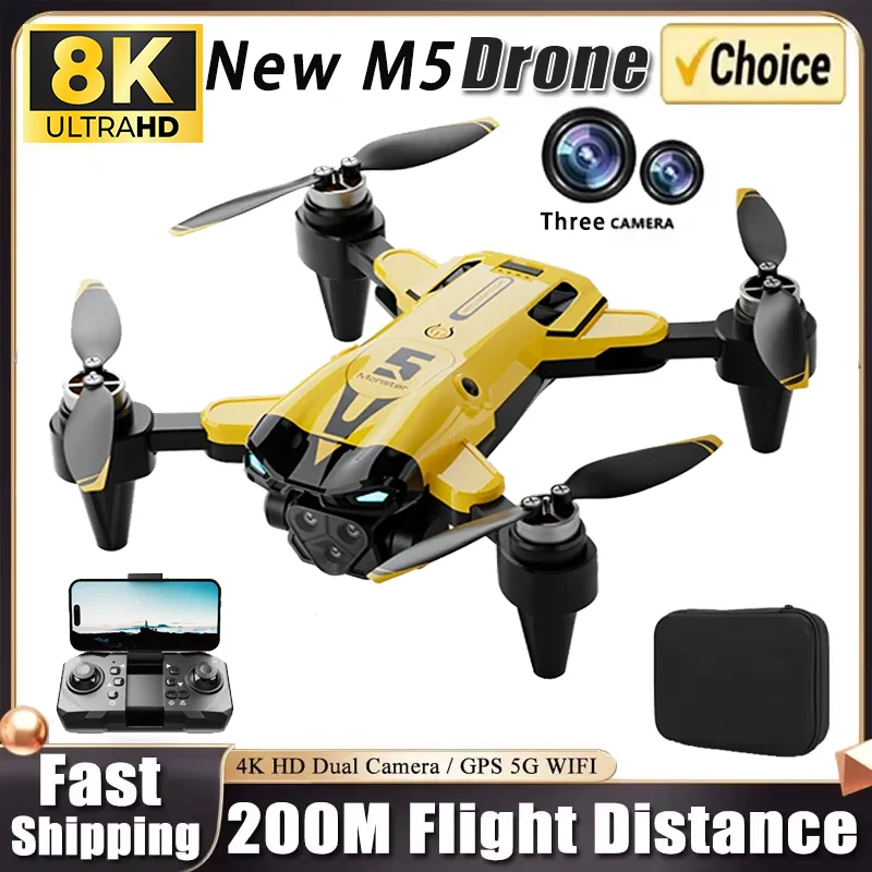 M5 Drone Professional 8K With Wide Angle Three Camera Obstacle Avoidance GPS 5G Optical Flow Positioning Brushless Rc Quadcopter