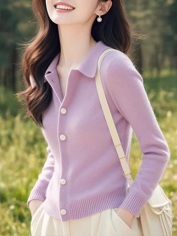 

Ele Purple Long Sve Knitted Cardigan Collar Sweater Outlet Beautiful Faionable Women's Premium Quali Fiber Ga...