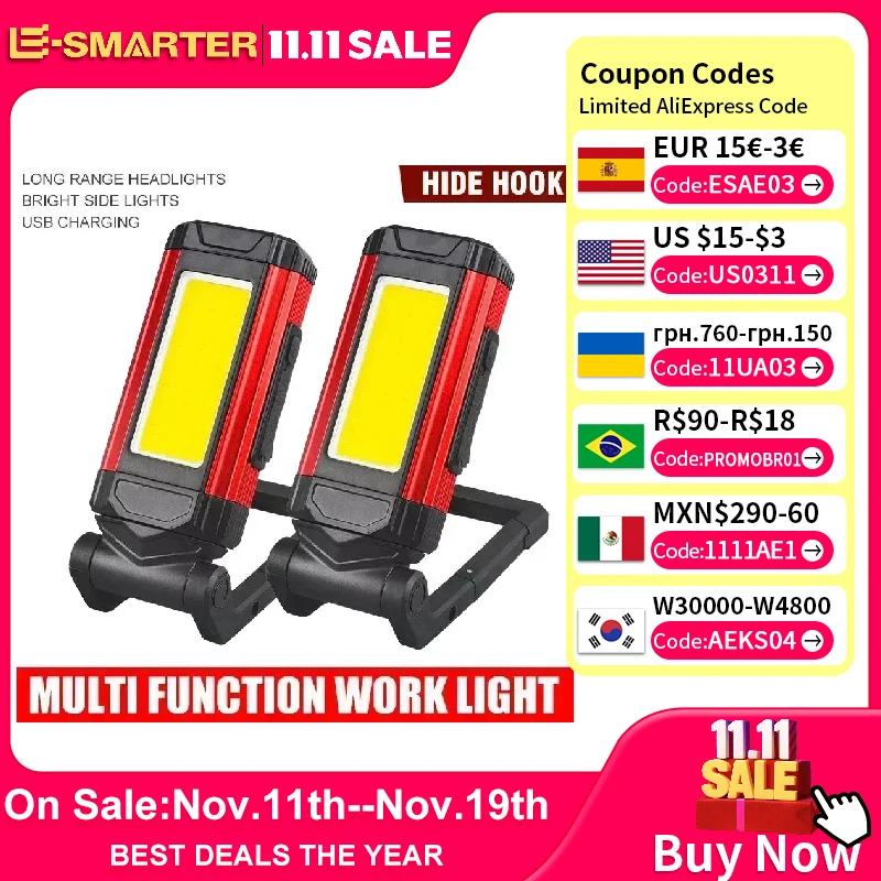 1/2/4 قطعة المغناطيسي COB ضوء العمل USB مصباح ليد جيب قابل لإعادة الشحن فانوس محمول التخييم ضوء نوع-C قوة البنك وظيفة مصباح