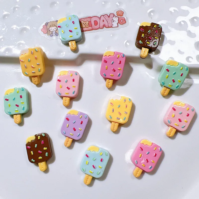 10Pcs Kawaii Cartoon Popsicle Resin DIY Shoes Hat Icebox Barrette Mobile Phone Case Scrapbook Cream Glue Flat Back Resin