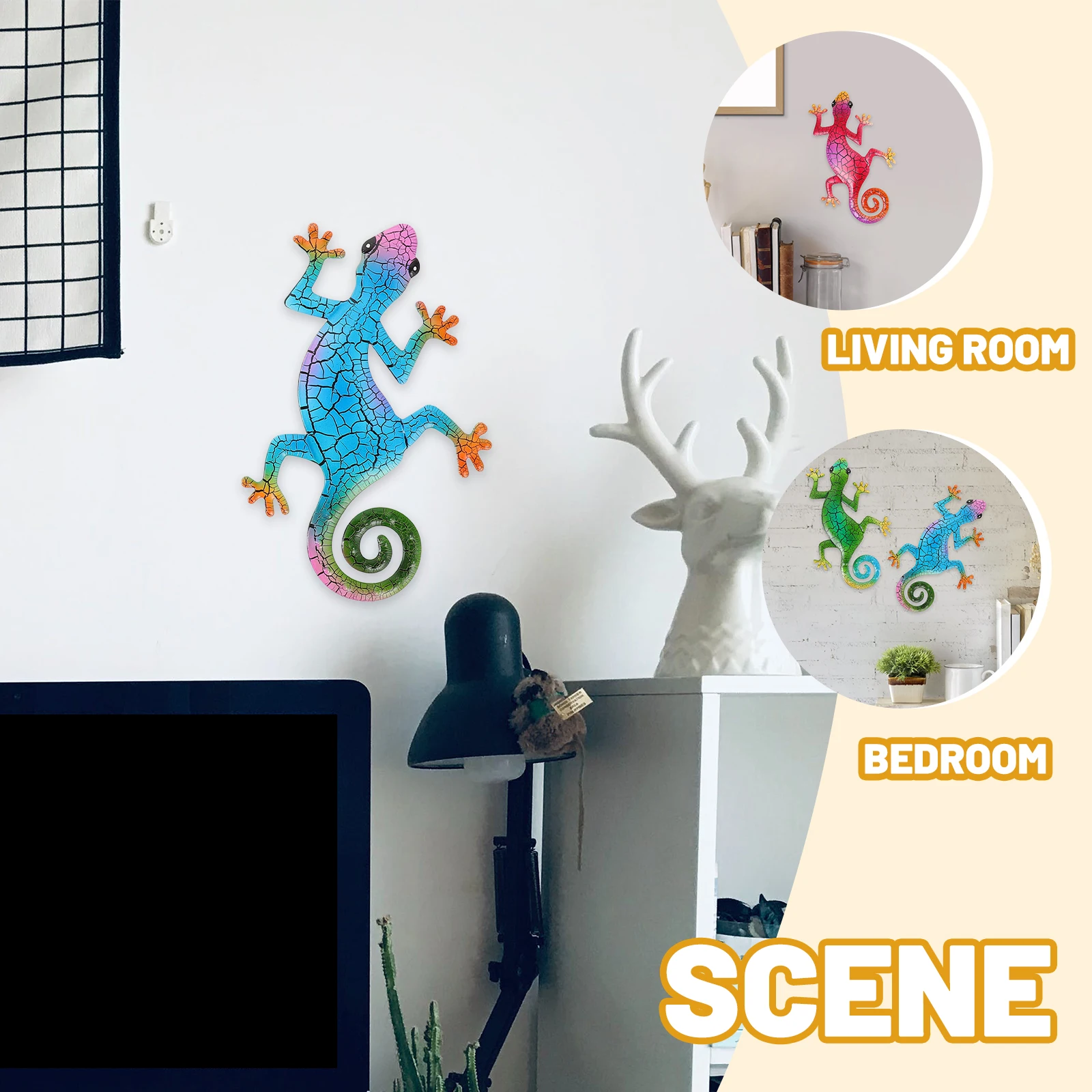 

3 Pcs Crafts Metal Wall Hanging Gecko Ornaments Outdoor Designed Wall Decor Vintage