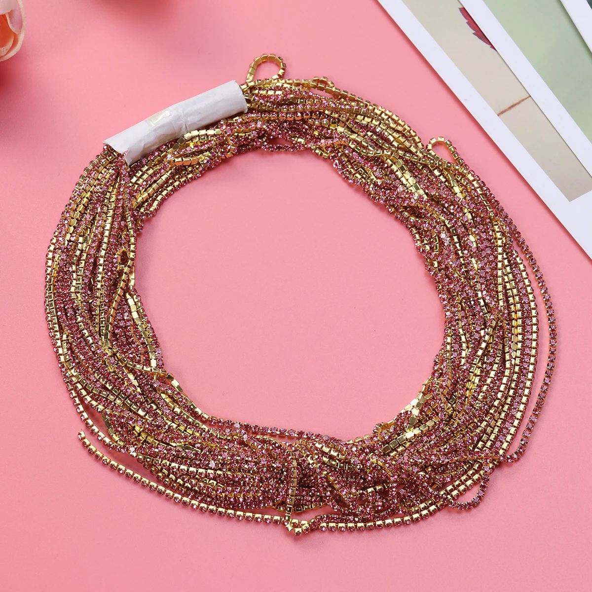

10M Crystal Rhinestone Chain Trim For Jewelry Crafts Diy Sewing 2Mm Pink Sparkly Glass Wedding Bridal Costume Cake Decoration