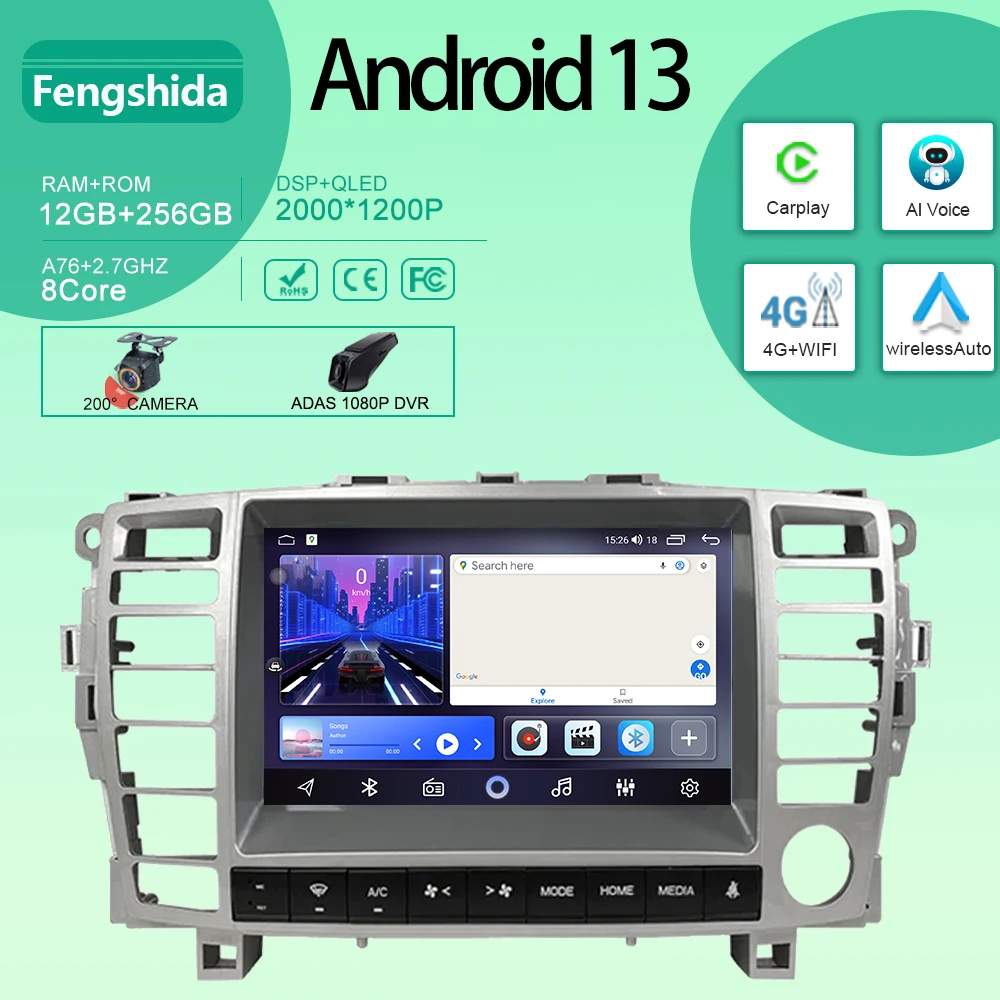 Car For Toyota Crown Majesta S180 4300cc 2003-2007 Android Auto Radio Multimedia Player GPS Navigation Carplay QLED No 2din DVD