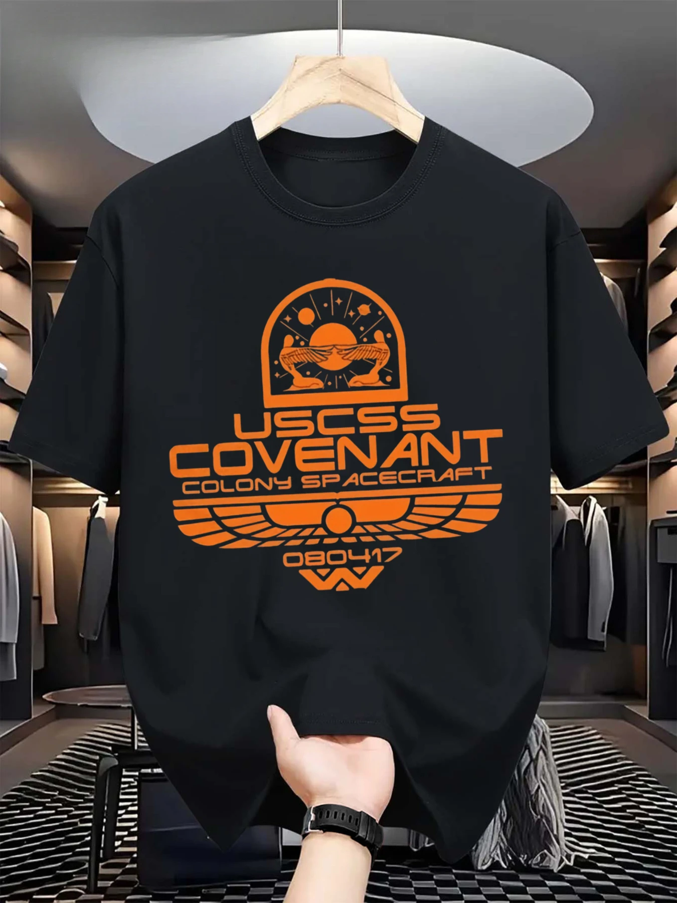 Cute Alien Covenant Pattern T-shirt for Men  Gothic Anime Alien Head Design, Soft Crew Neck Shirt for Sci-Fi Fans