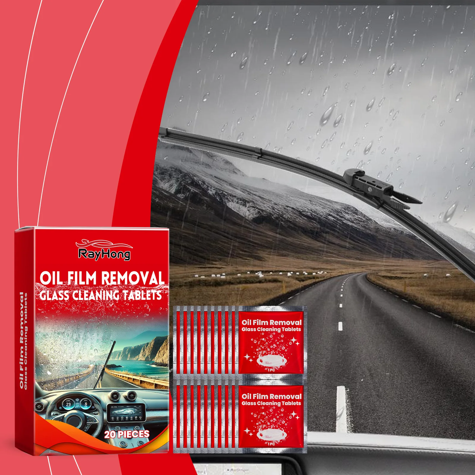 

20pcs Car Windshield Cleaning Tablets-Glass Cleaner Effervescent Tablets with Water Repellent for Anti-Rain Anti-Fog Protection