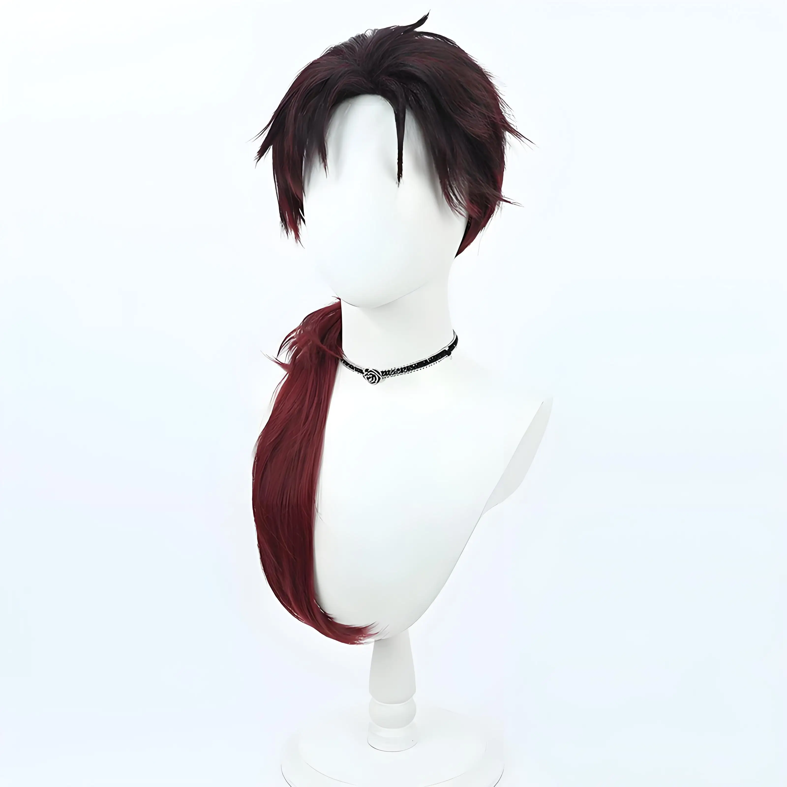 Game Arknights Hoederer Cosplay Wig Fluffy Layered Spiky Wine Red Long Ponytail Tail Anime Costume Hair Heat Resistant Synthetic