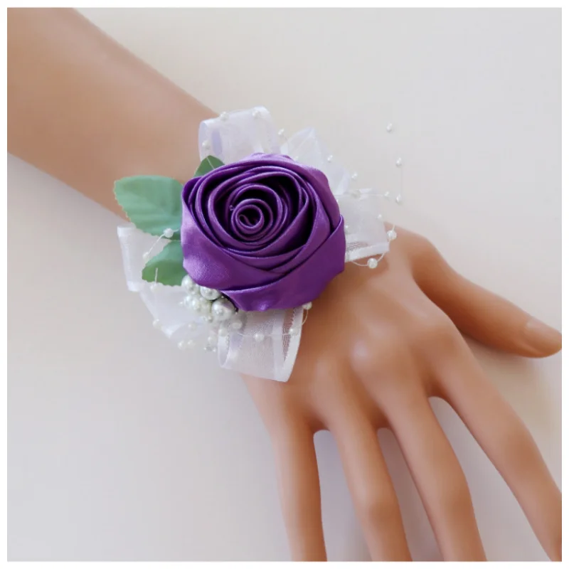 Champagne Rose Kunstmatige Bloemen Pols Corsage Bruidsmeisje Bruiloft Accessoires Bruidsjonkers Boutonniere Novio