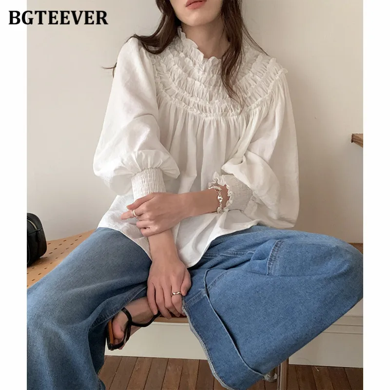 

BGTEEVER весенне-осенние свободные женские пуловеры с длинными рукавами, блузки, элегантные женские рубашки с воротником-стойкой, топы