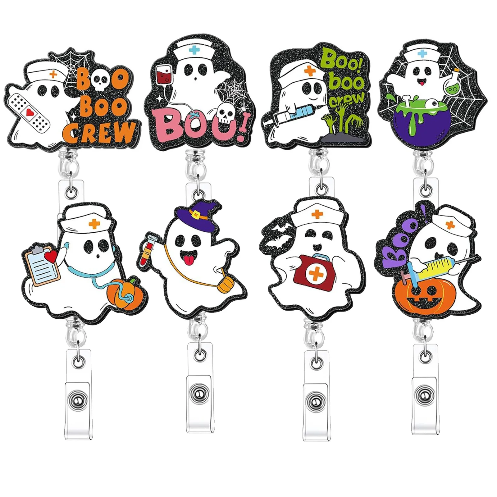 

Ghost Pattern Acrylic ID Holder Halloween Badge Reel Doctor Nurse Accessories Rotating Badge Holder Credential Holder Gift