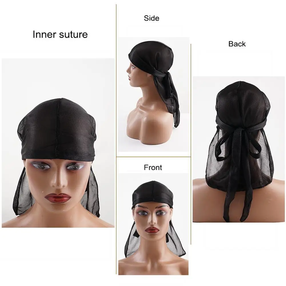 NEW 1PC Unisex Long Silky Durag Long Tail Silky Scarf High-quality Source Velvet Long-tailed Pirate Hat Turban Hair Band Bandana