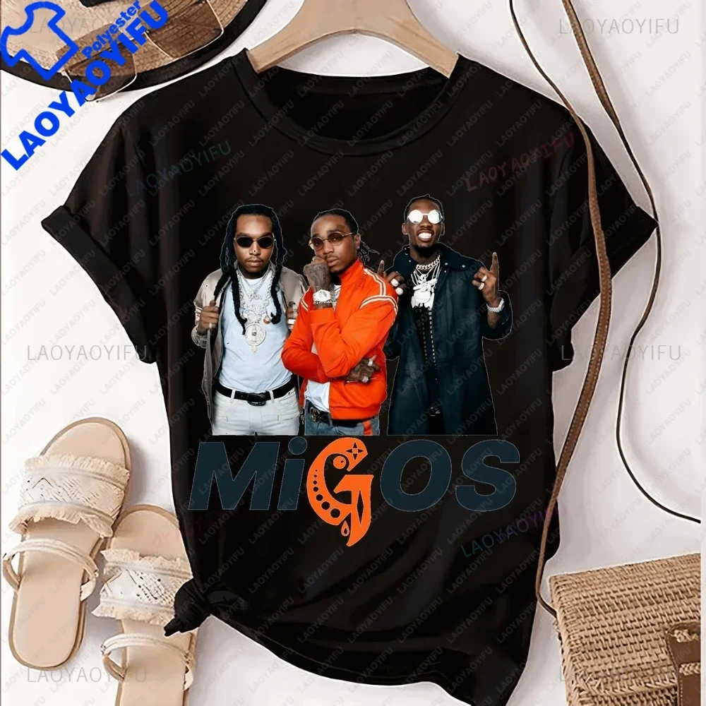 Migos Rap Group Printed T-shirt Top Takeoff Neutral Trend Harajuku Short Sleeve Unisex Shirt Graphic Large T-shirt