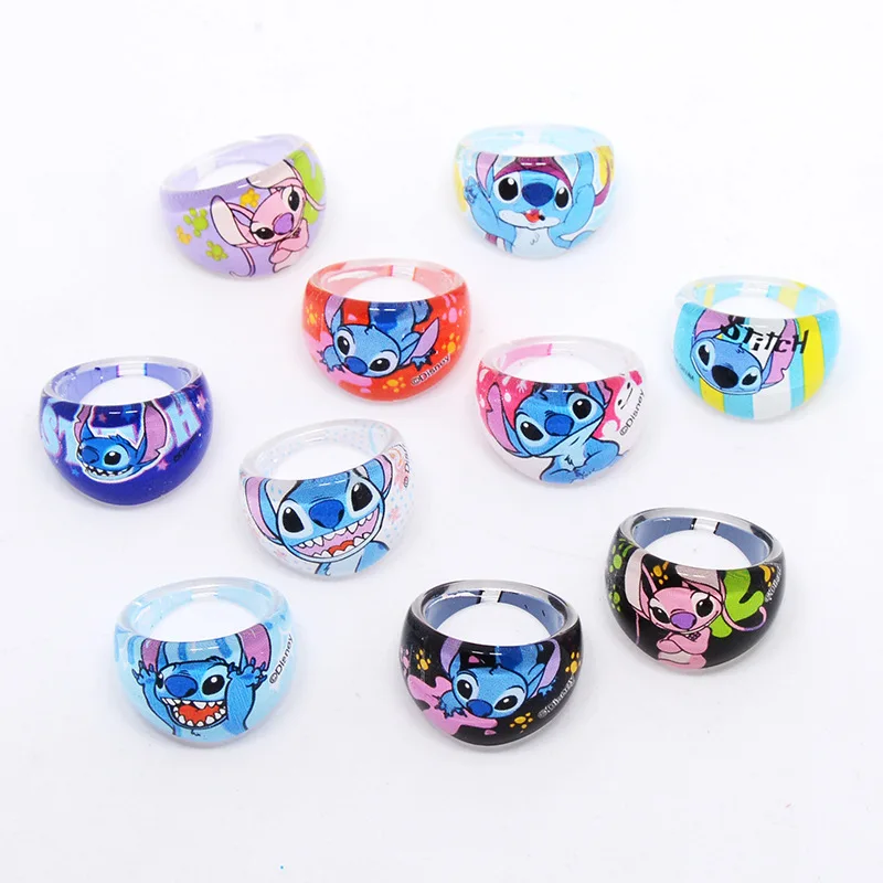 10/20pcs Disney Stitch Ring Cartoon Stitch Acrylic Children's Ring Cosplay Party Accessories Kids Christmas Gifts