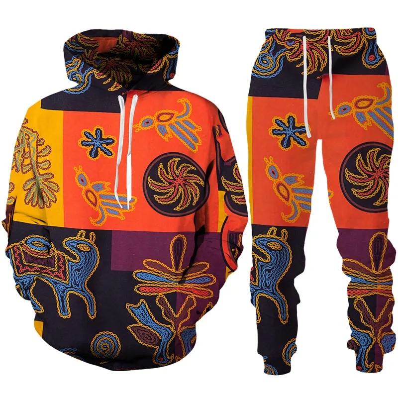 

Embroidery Dashiki African 3D Print Men's Tracksuit Sets Casual Hoodie+Pants 2pcs Sets Oversized Sweatshirt Fashion Men Clothing