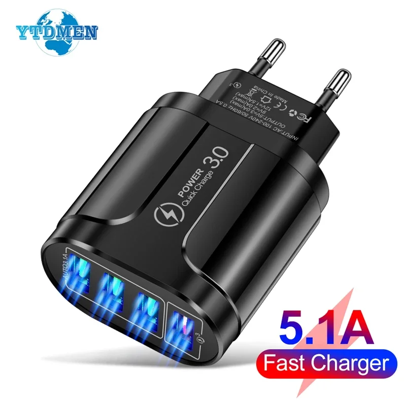 48W High Speed Fast Charging Universal Wall Multiple USB Adapter For iPhone 13 Samsung Xiaomi Quick Charge 4 Ports Phone Charger