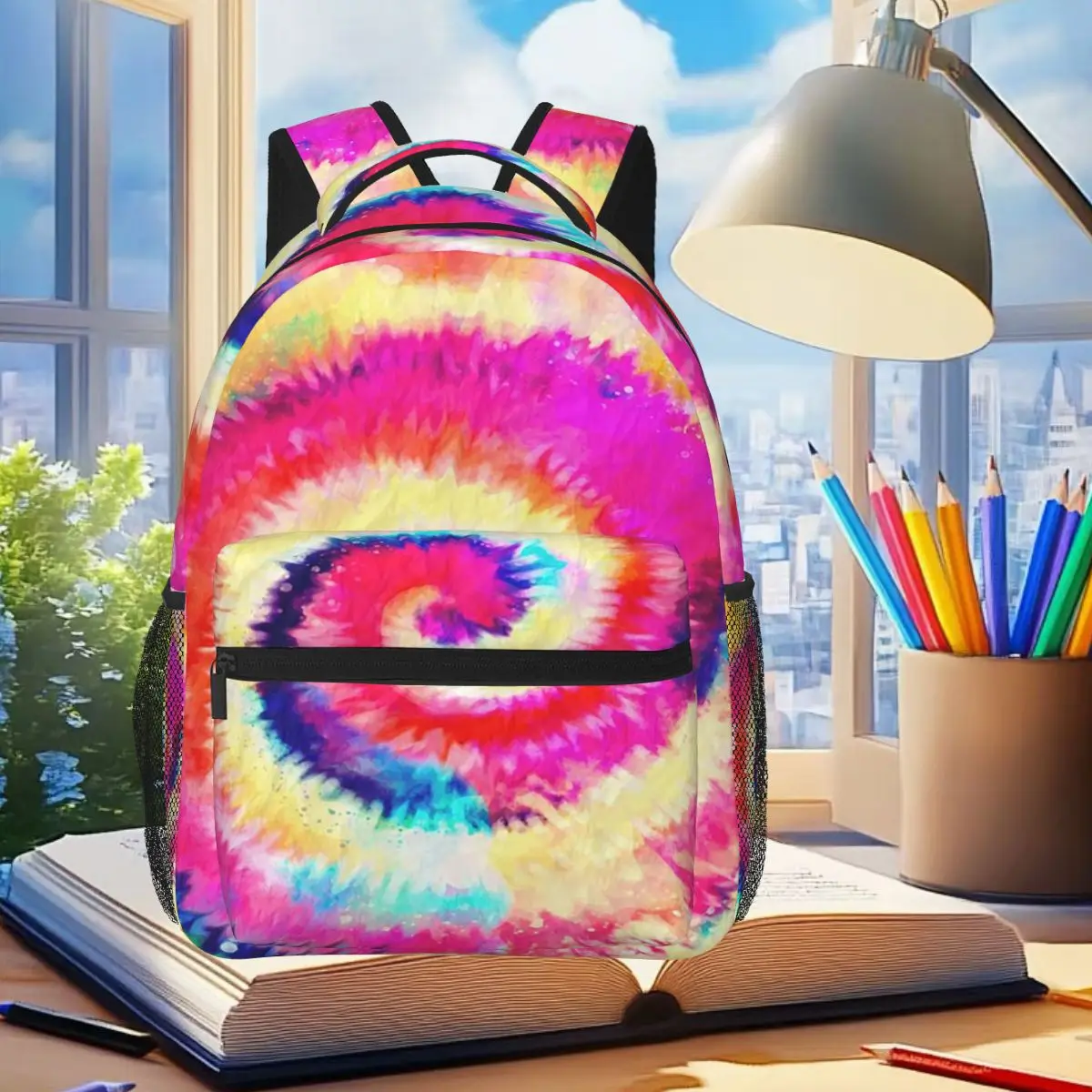 

Colorful Tie Dye A Rainbow Swirl Backpack Student Boys Girls BookBag Kids School Bag Laptop Shoulder Bags for Men Women