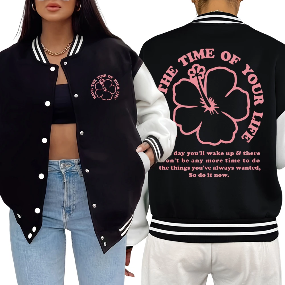 

Have The Time Of Your Life Flower Design Jackets Women New Autumn Streetwear Pocket American Top Clothes Harajuku Fashion Jacket
