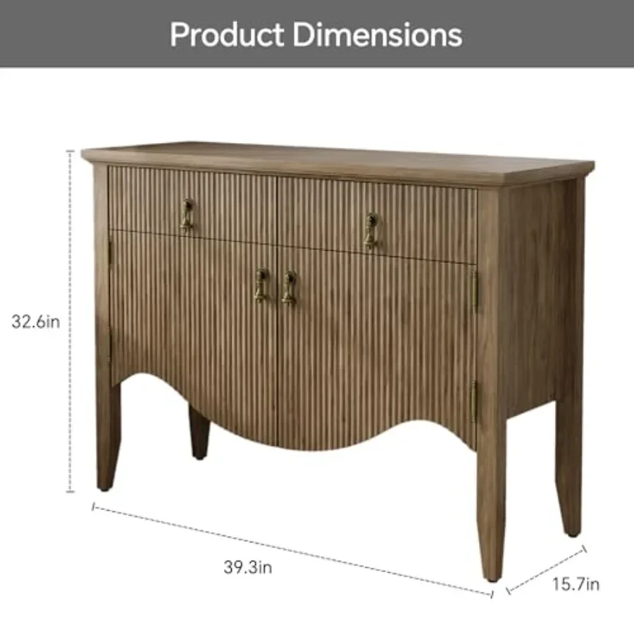 40 Fluted Buffet Storage Cabinet for Dining Room, Wood Finish in Warm Gray, Space-Saving Design with Smooth-Glide Drawers