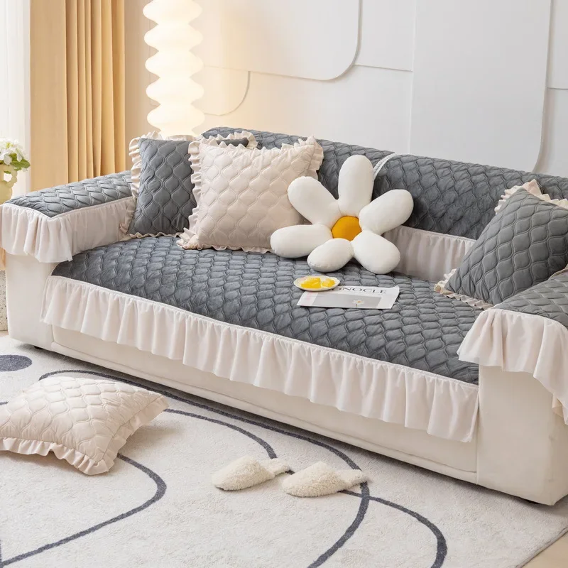 New Plush Sofa Cushion Simple Modern Four Seasons Universal Non-slip Cushion Cover Cloth Towel Winter