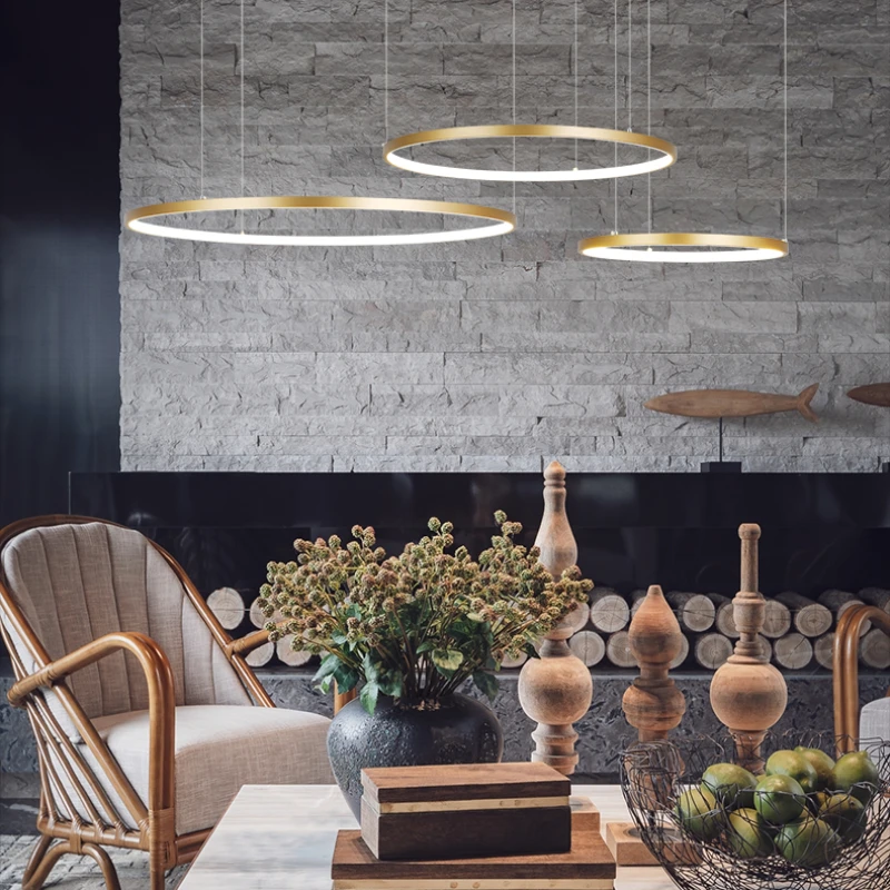 Modern Annular Led Pendant Lights Black for Living Dining Room Showroom Coffee Shop Chandelier Home Decor Hanging Luminaires