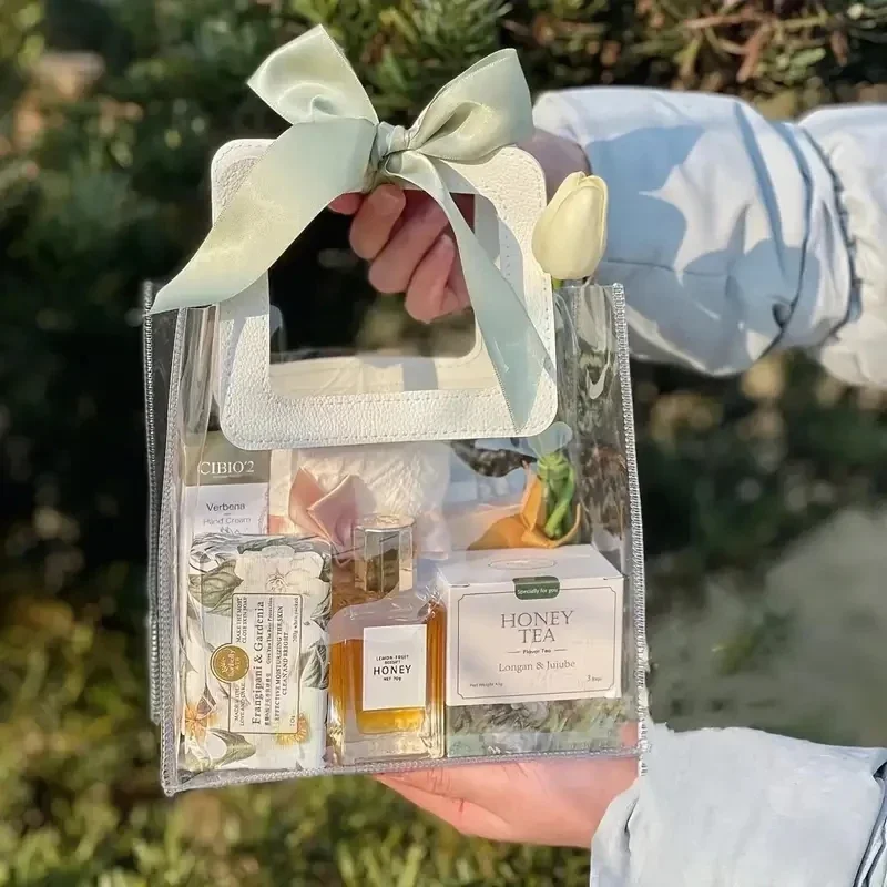 5/15 أكياس هدايا PVC حقيبة التعبئة مع مقبض اكسسوارات الزفاف مهرجان تذكارية حفلة هدية الحلوى تغليف المجوهرات المنزلية