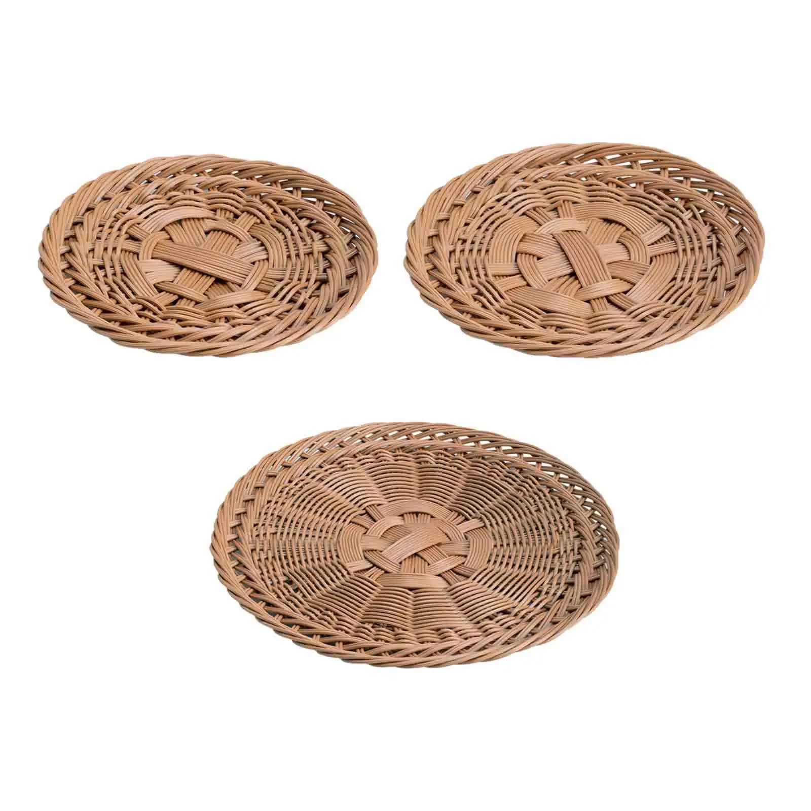 سلال تقديم سلة خبز مستديرة منسوجة، قابلة للتكديس، سلة فاكهة من الخيزران المقلد للوجبات الخفيفة والحلوى ومخزن الخبز هدية