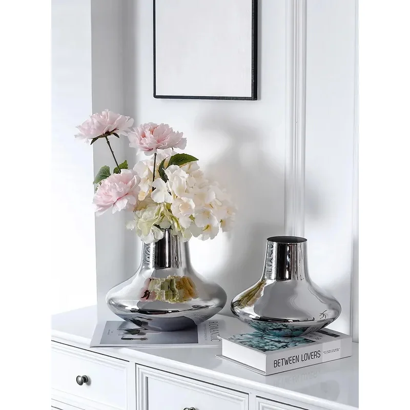 Northern Europe Light Luxury High Appearance Level Stainless Steel Vase Hotel Living Room Desktop Artistic Decoration Ornaments