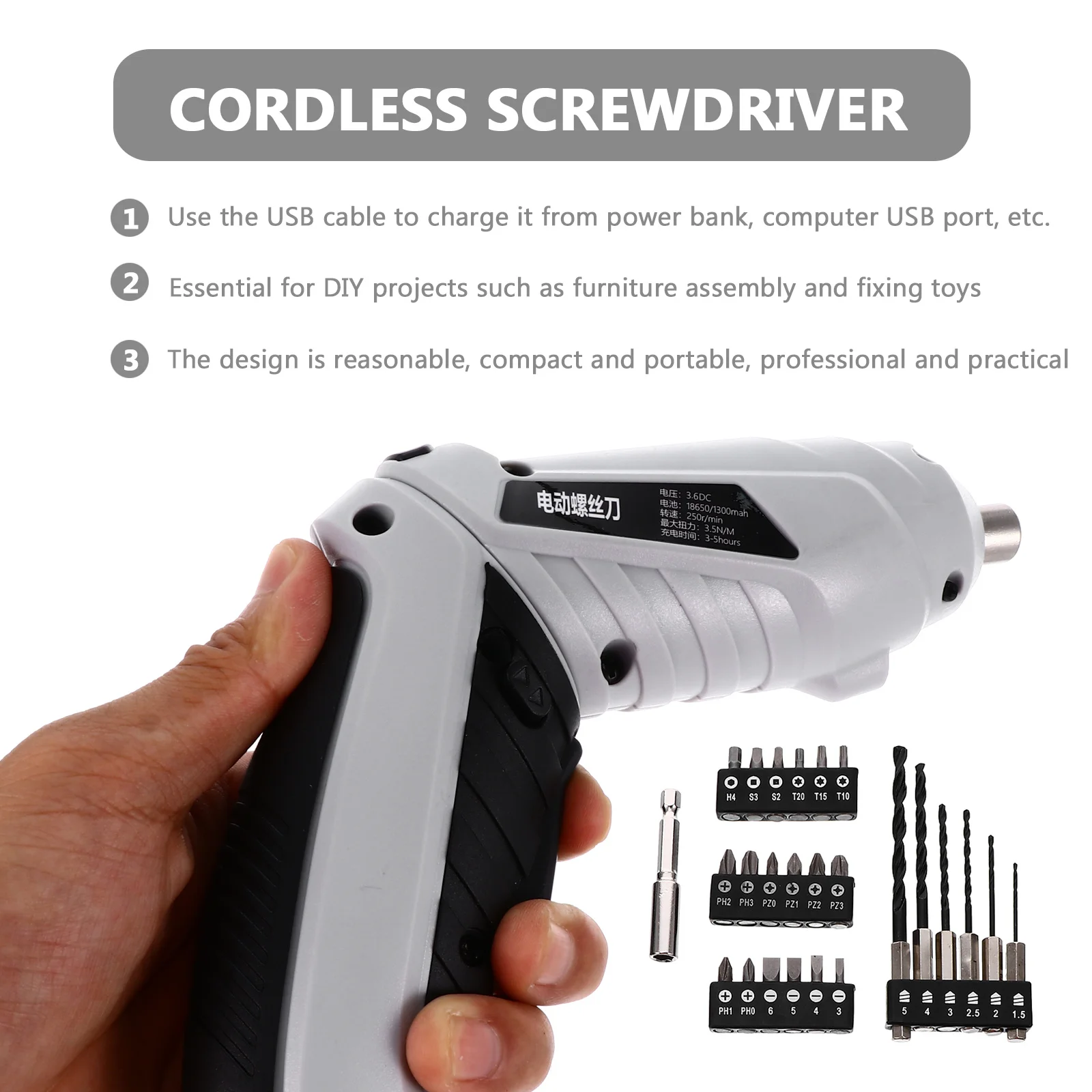 

1Set Electric Screwdriver Kit Cordless Rechargeable Mini Drill Home Maintaining Tool DIY Furniture Assembly Cordless Screwdriver
