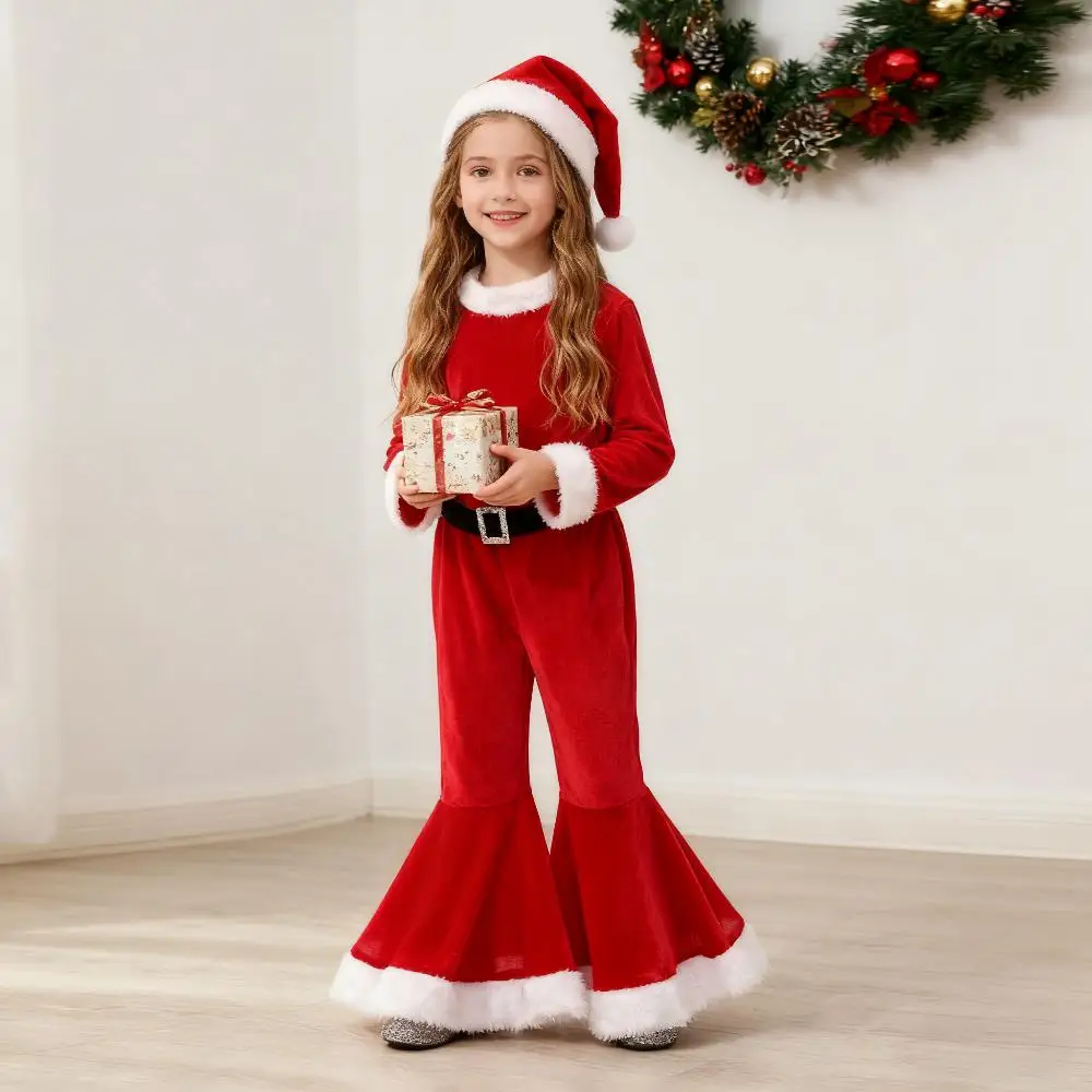 

New Year Children's Santa Claus Costume Christmas Elf Role Play Christmas Carnival Party Fancy Dress Girls Red Christmas Costume