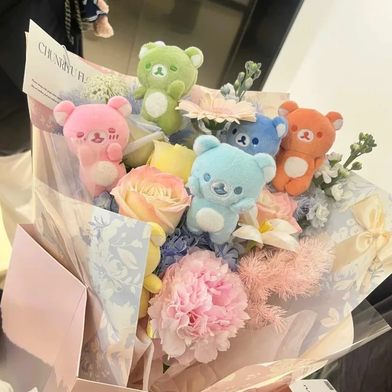 صغيرة سبعة ألوان اليد اليشم سلسلة الأزرق الوردي الأرجواني الأخضر Rilakkuma دمية قلادة لطيف الكرتون أفخم دمية المفاتيح الديكور هدية