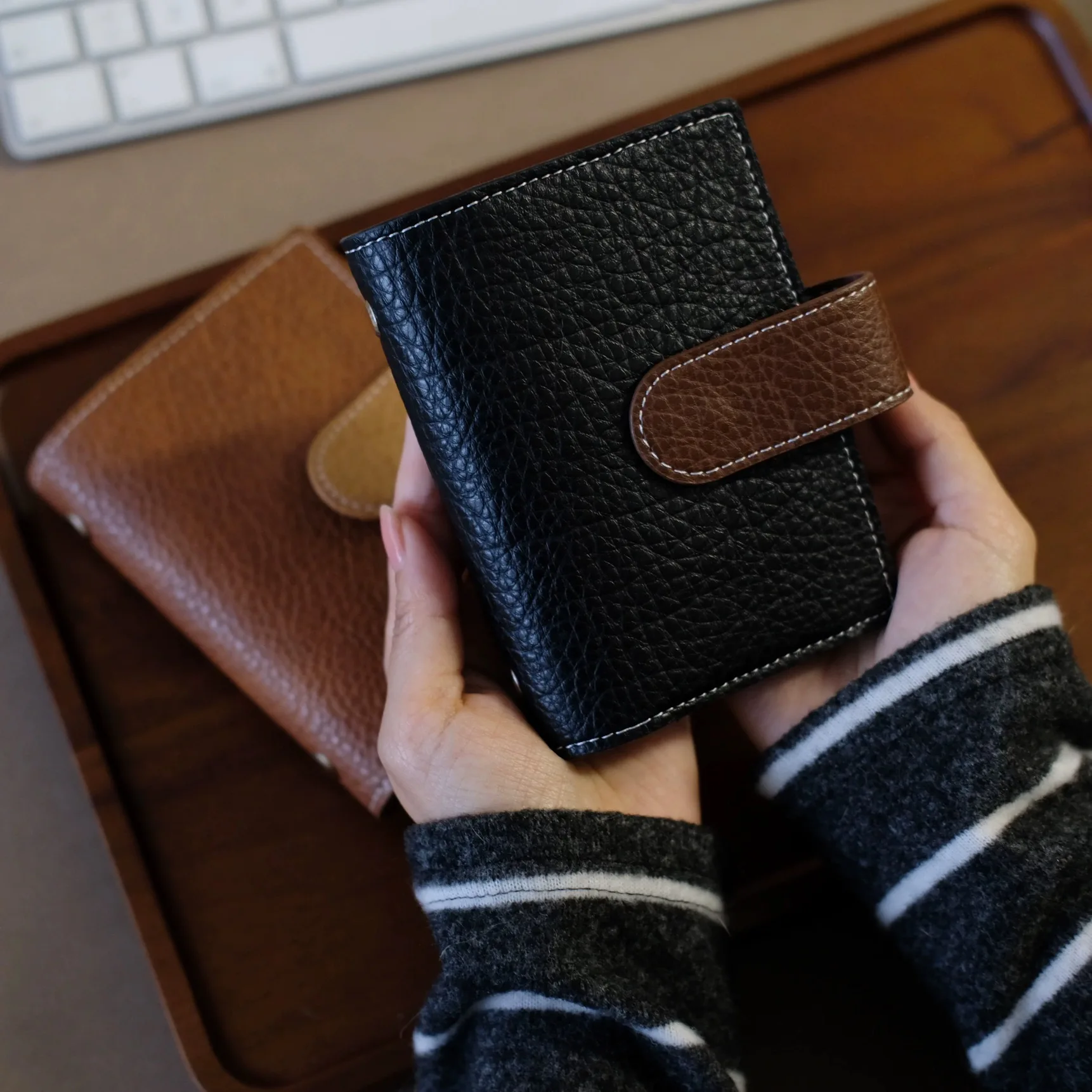 Regular A8 / M5 Size Rings Planner Pebbled Grain Cowhide 5-hole Mini Notebook with Rings Organizer Journey Diary