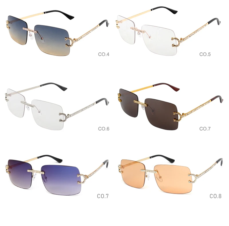 Kenbo Neue Randlose Rechteck Sonnenbrille Frauen Männer Shades Marke Designer Blingbling Diamant Sonnenbrille Retro Rahmenlose Sonnenbrille – Detail 4