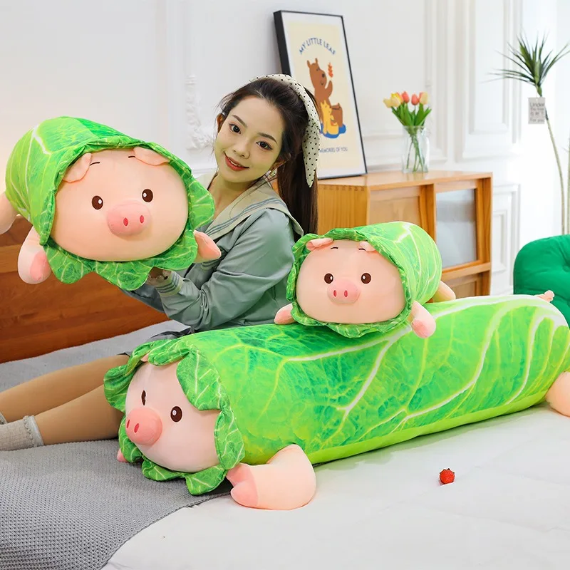 Urocza pluszowa zabawka, słodka świnka kapusta, wypchana lalka, miękka maskotka, prezent urodzinowy dla dziewczynek, długa poduszka, urocza pluszowa świnka.