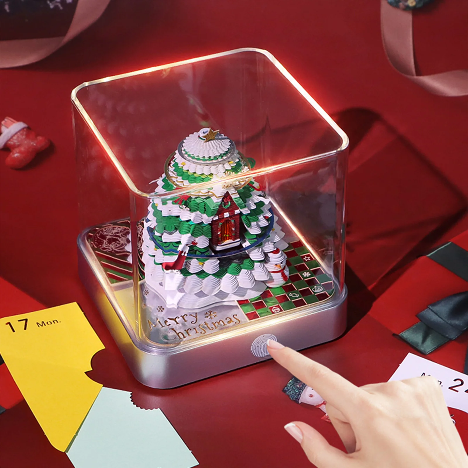 3D Calendar 2026 with Lights Tear-Away 3D Paper Art Notepad Tear-Away Paper Sculpture Art Calendar for Friends Christmas