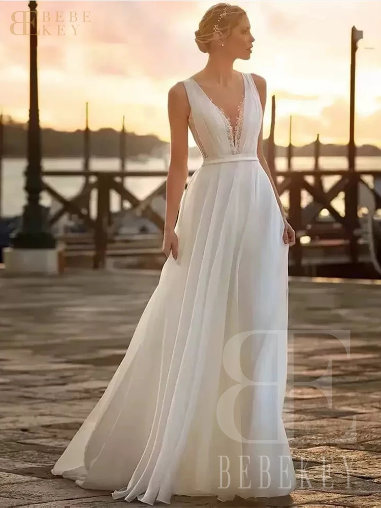 فستان زفاف شيفون من BEBEKEY Boho على شكل حرف a فستان زفاف رسمي قابل للتخصيص للنساء رداء