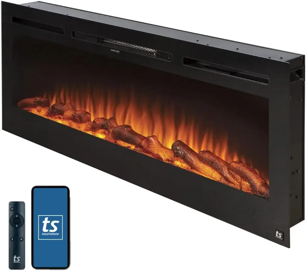 Smart Electric Fireplace- 50 Inch Wide-in Wall Recessed-30 Realistic Ember Color/Flame Options-1500W Heater w/Thermostat USA