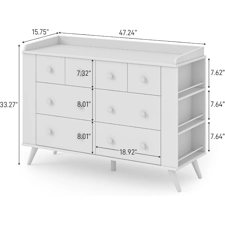 Baby Dresser, Dresser Cabinet with 8 Drawers for Nursery Use, Solid Wood, White, Space-Saving and Stable Design