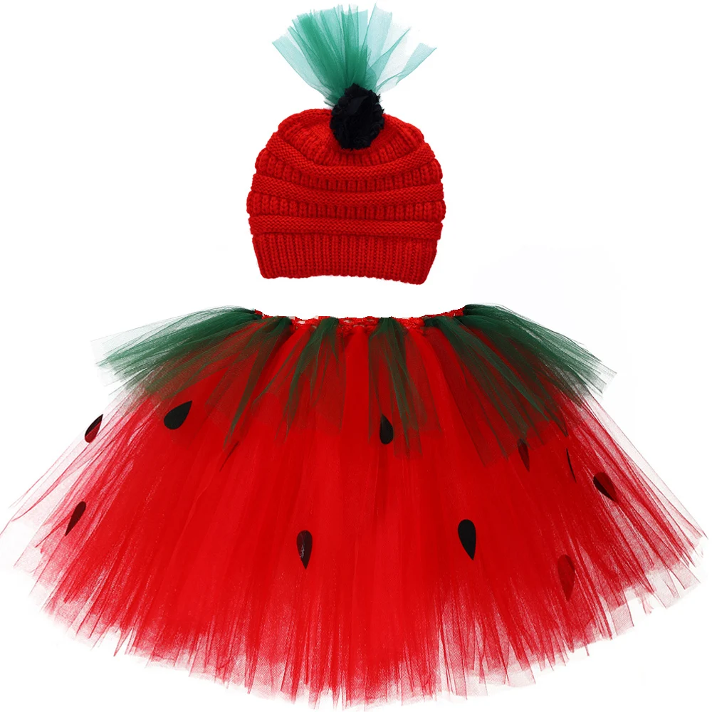 Baby Girls Red Strawberry Tutu Skirt for Kids Toddler Birthday Smash Cake Costume Christmas Outfit Newborn Photo Shoot Tutus Set