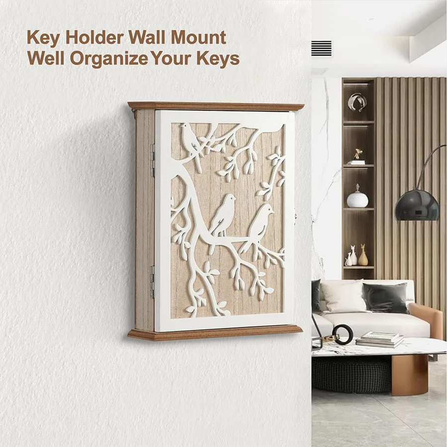 

Белая птица, деревянный ящик для хранения ключей, милое украшение для комнаты, домашний декор, настенная вешалка для ключей от машины