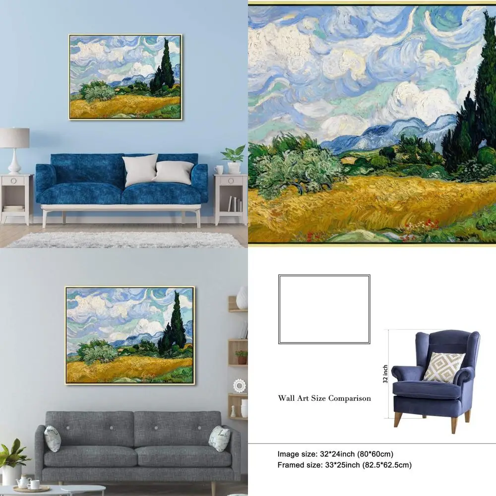 

Vincent Van Gogh's Wheat Field with Cypresses - Framed Canvas Art Reproduction for Home & Office Decor
