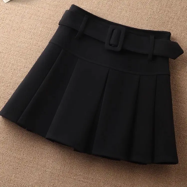 2024 New Woolen Pleated Skirt Women's Short Skirt High Waist Slim Autumn Winter Short Stature Sweater Half Skirt Winter Skirt