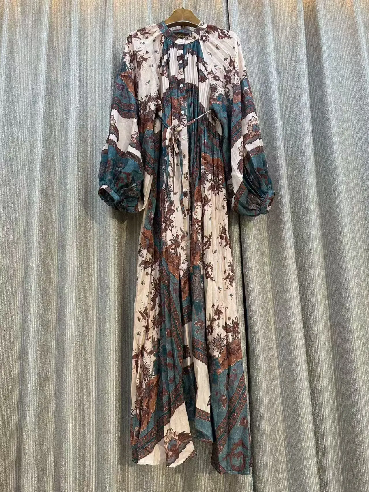 NEW Womens Dresses Temperament For Long Sleeves O Neck Single Breasted Print Party A-line Dress Elegant Vintage Chic Vestidos